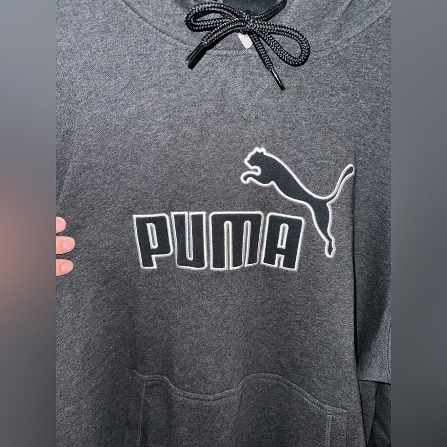 NWT LG Puma Dark Grey Heather and Black Logo Drycell Hoodie
