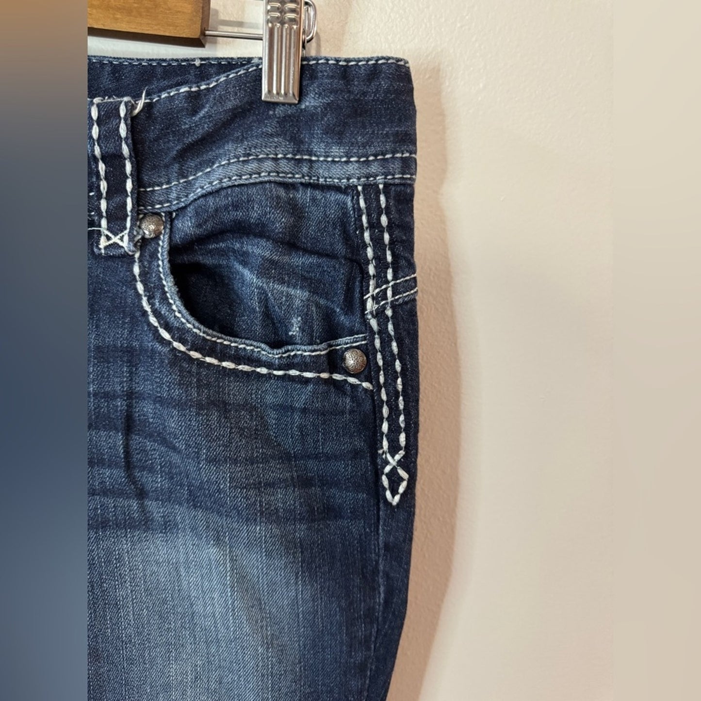 Pre-Owned 7/8 Regular Maurices Premium Denim Dark Wash Embellished Bootcut Jeans