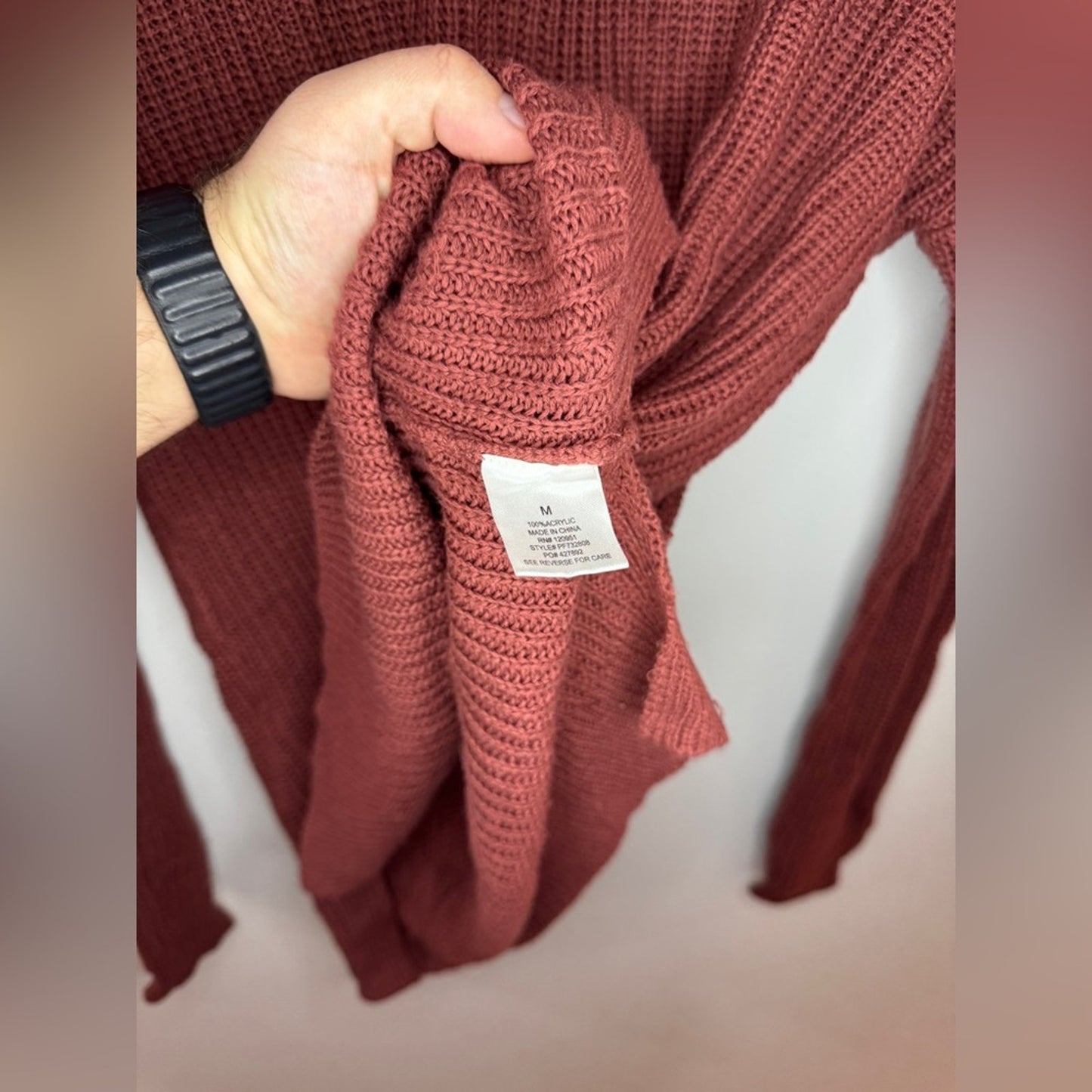 Pre-Owned MD Pink Rose Red Open Front Knitted Sweater