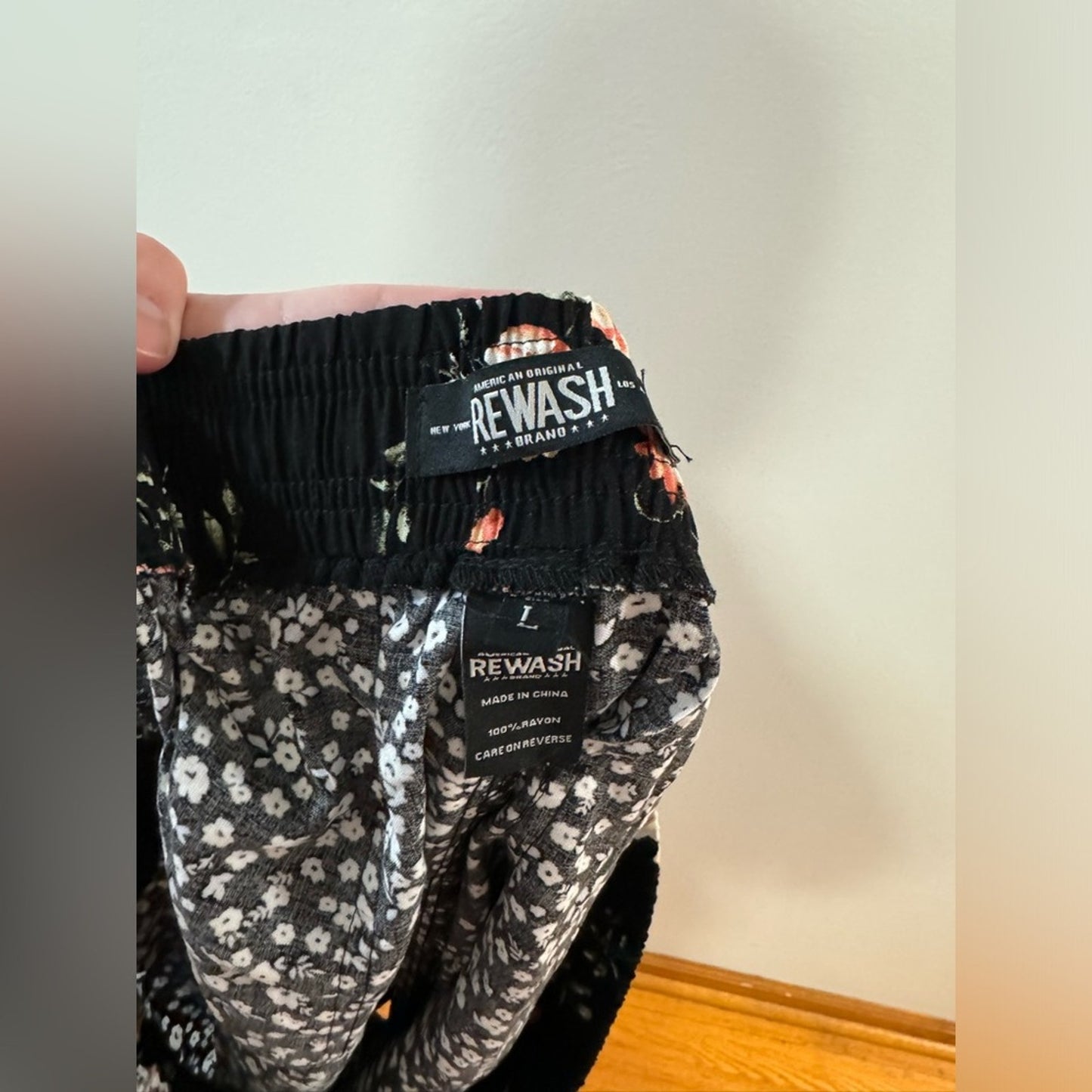 NWT LG Rewash Brand Black Floral Shorts