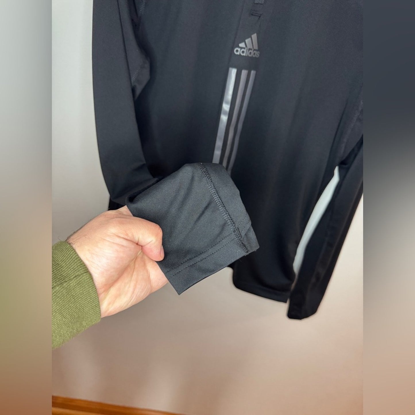 Pre-Owned MD Adidas Black Quarter Zip Athletic Long Sleeve Shirt