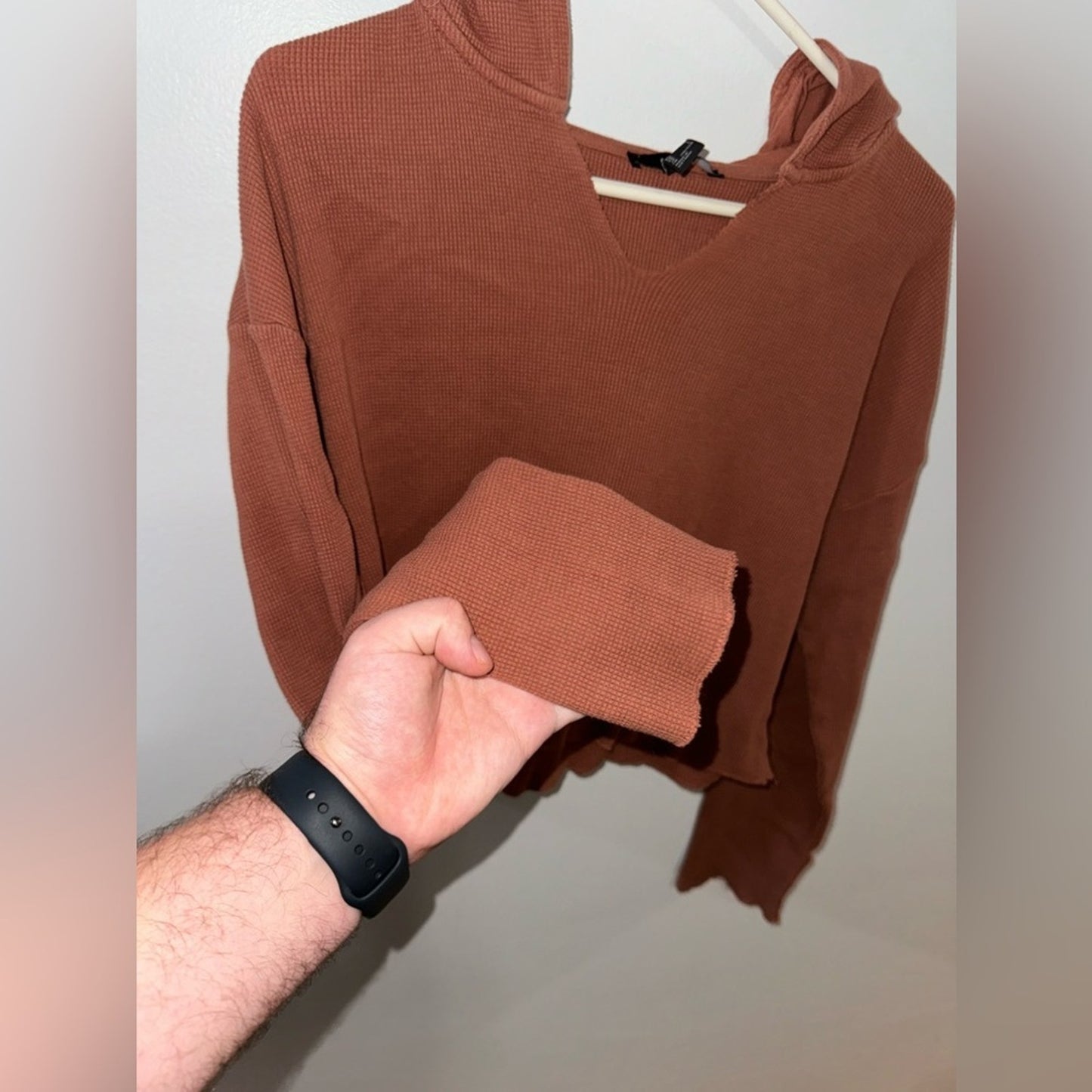 Pre-Owned LG Forever 21 Brown Waffle Knit Cropped Hooded Shirt