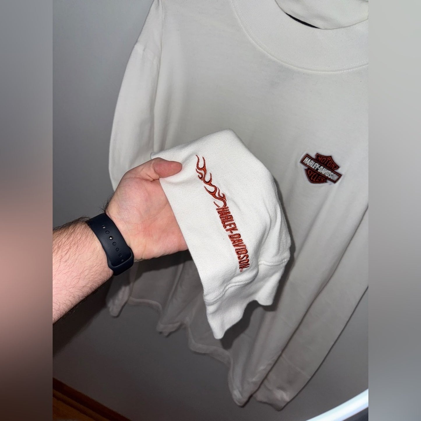 Pre-Owned XL Harley Davidson White Embroidered 2005 Long Sleeve Shirt