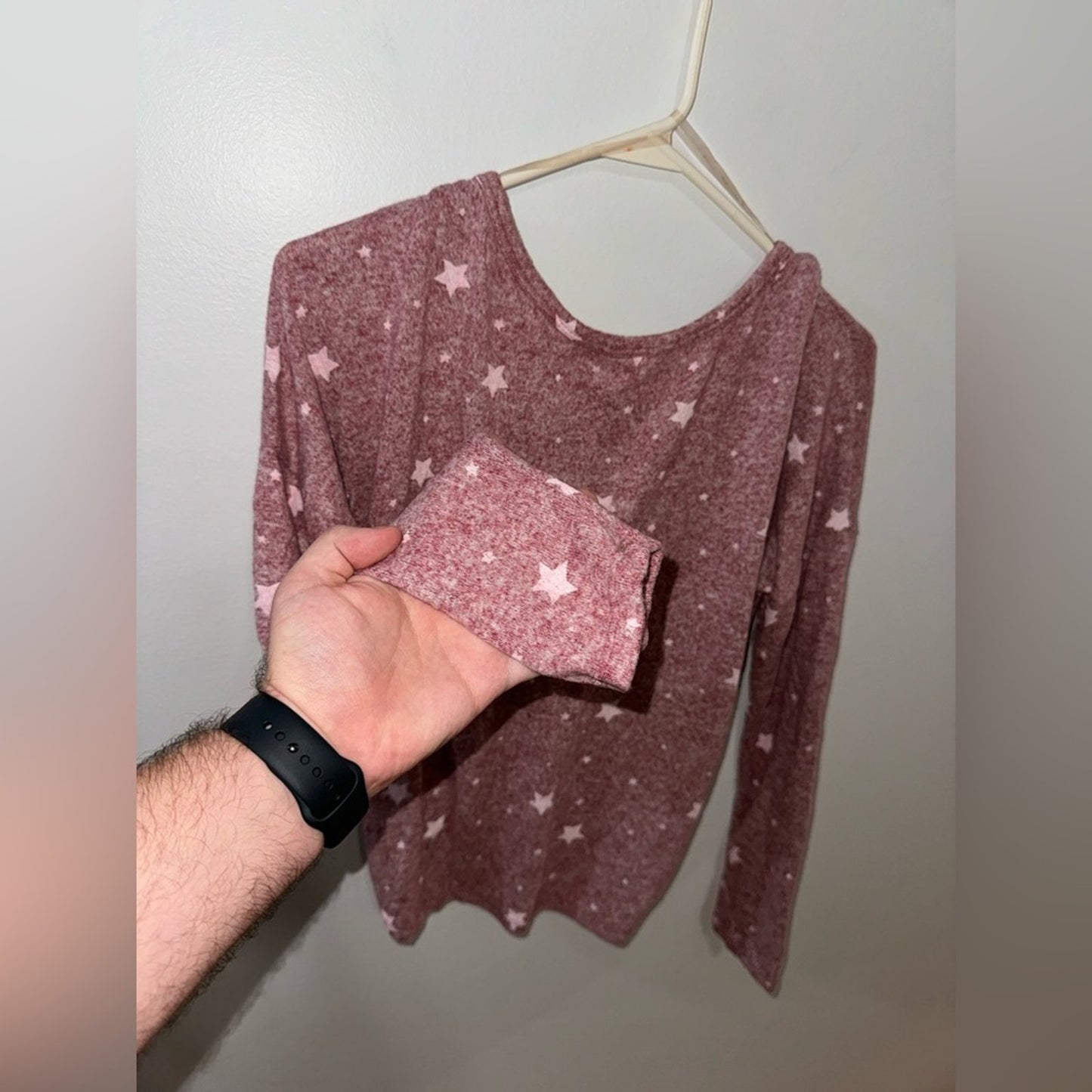Pre-Owned MD Poof New York Pink and White Star Open Back Long Sleeve Shirt