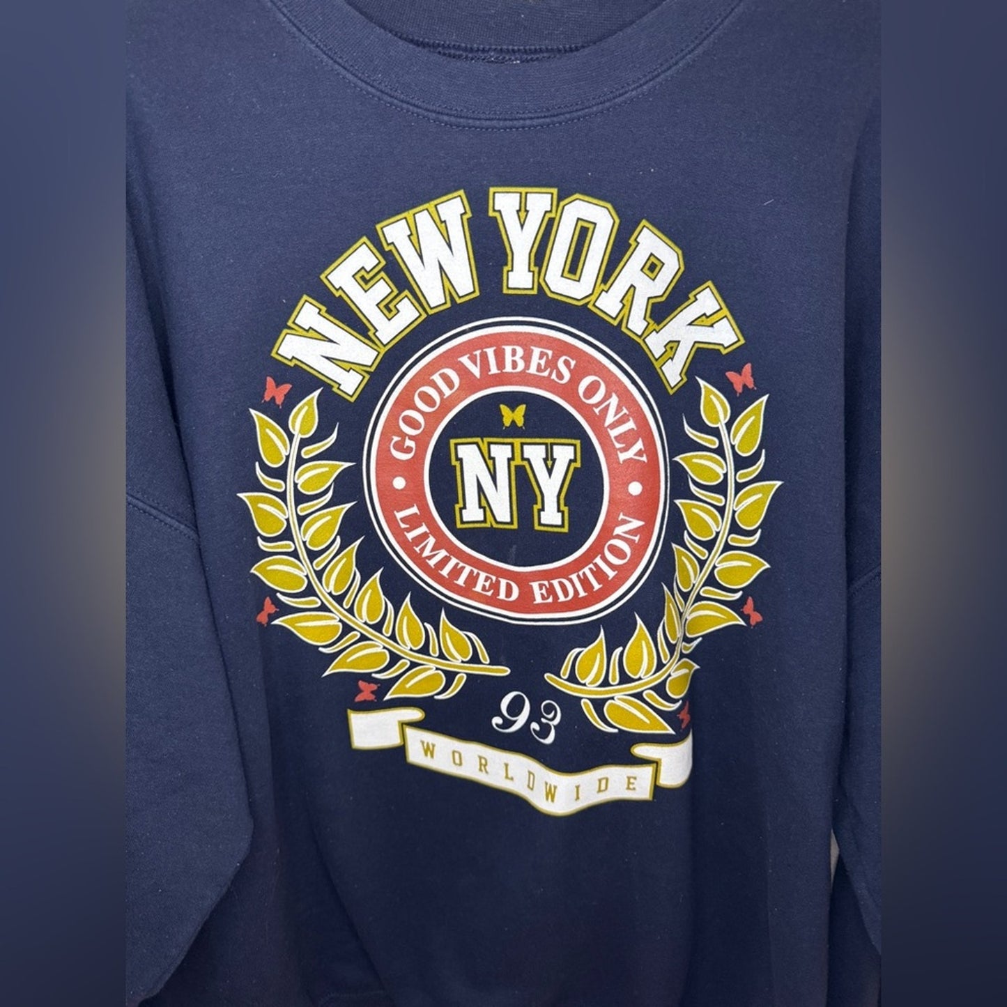 Pre-Owned XL Popular Girl Navy Blue New York Crewneck Shirt