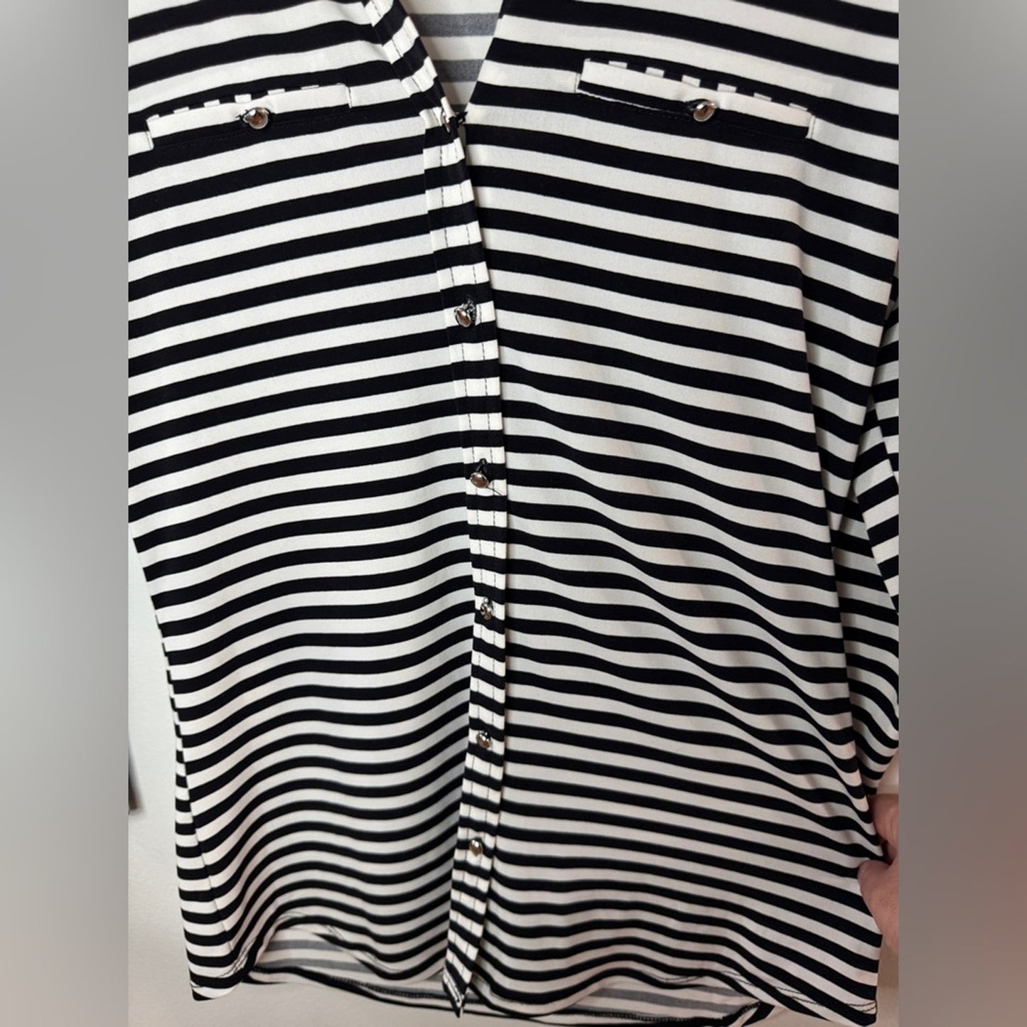 SM New York and Company Black and White Striped Blouse