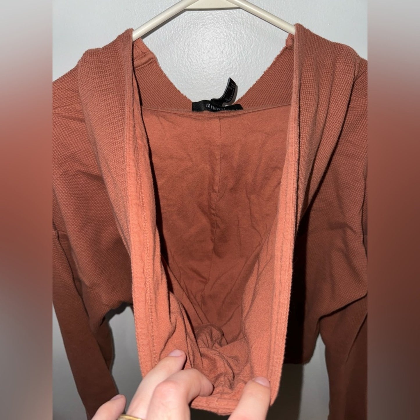 Pre-Owned LG Forever 21 Brown Waffle Knit Cropped Hooded Shirt