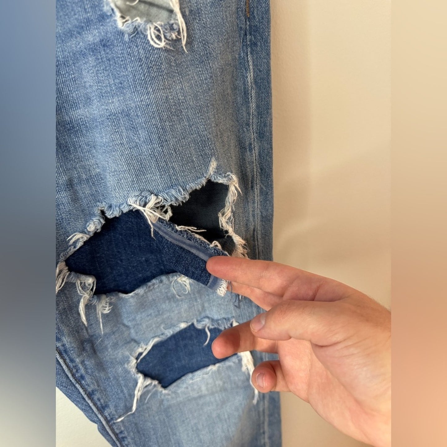 Size 6 Regular Aeropostale Light Blue Distressed Patched Boyfriend Jeans