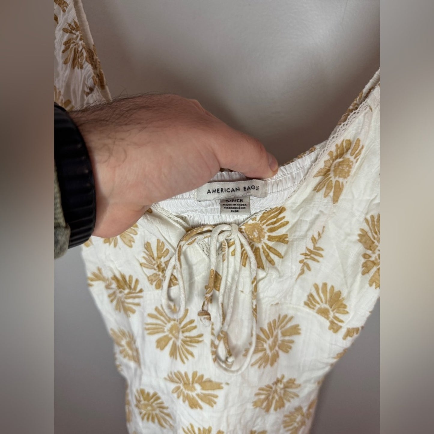 NWOT SM American Eagle White and Green Flower Dress
