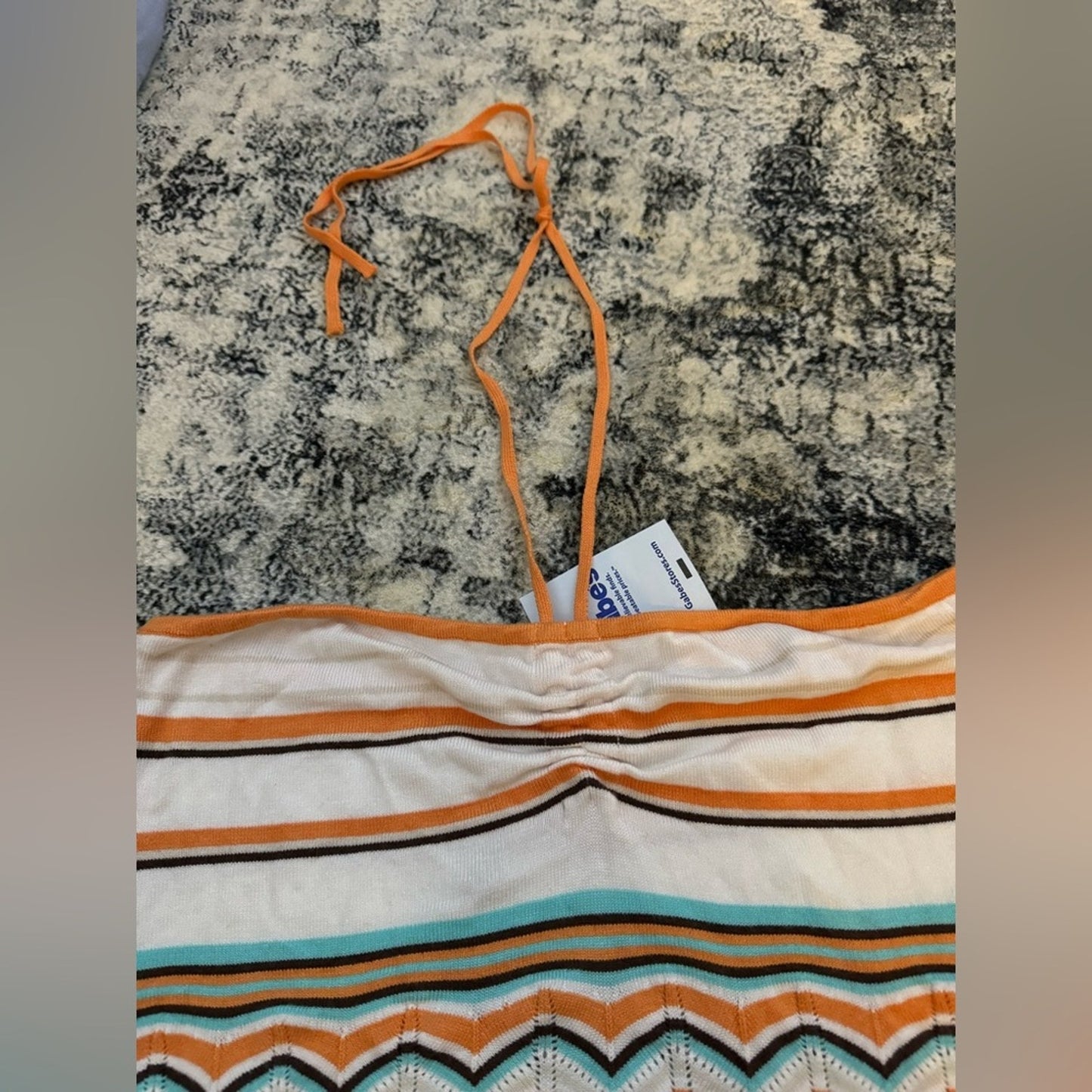 NWT LG Garage Orange and Blue Multicolor Striped Halter Top