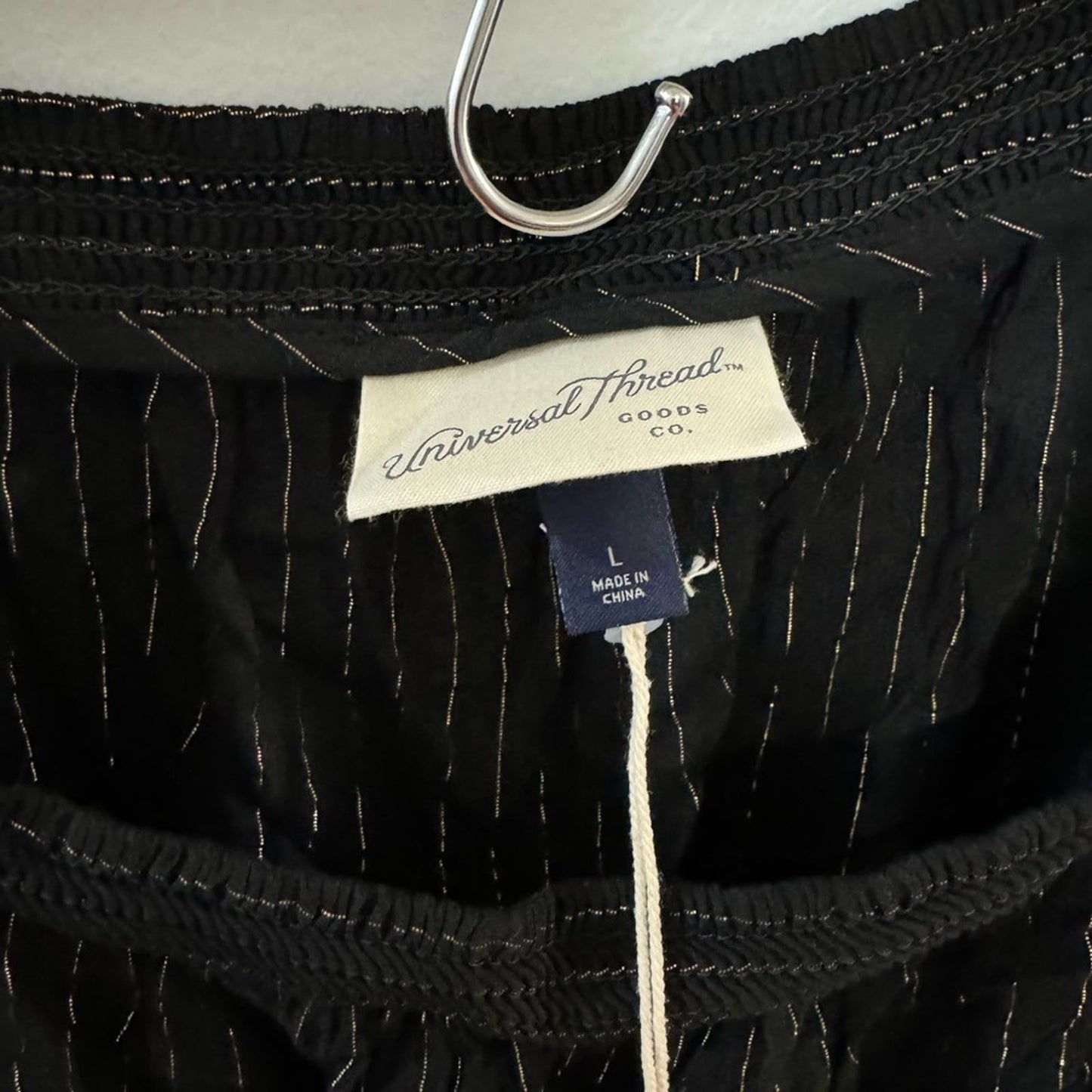 NWT LG Universal Thread Black and Gold Pinstripe Blouse