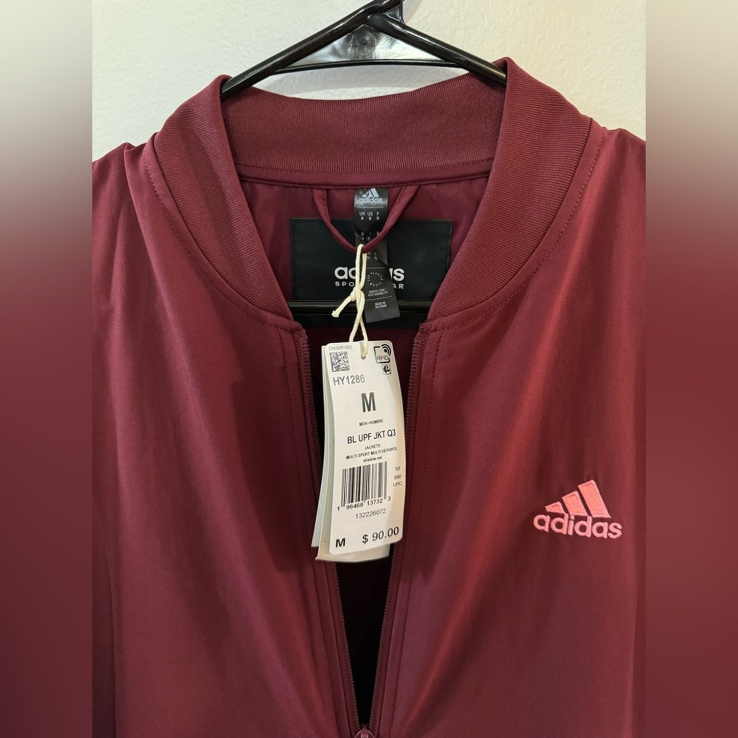 NWT MD Adidas Shadow Red and Pink Embroidered Zip Up Jacket