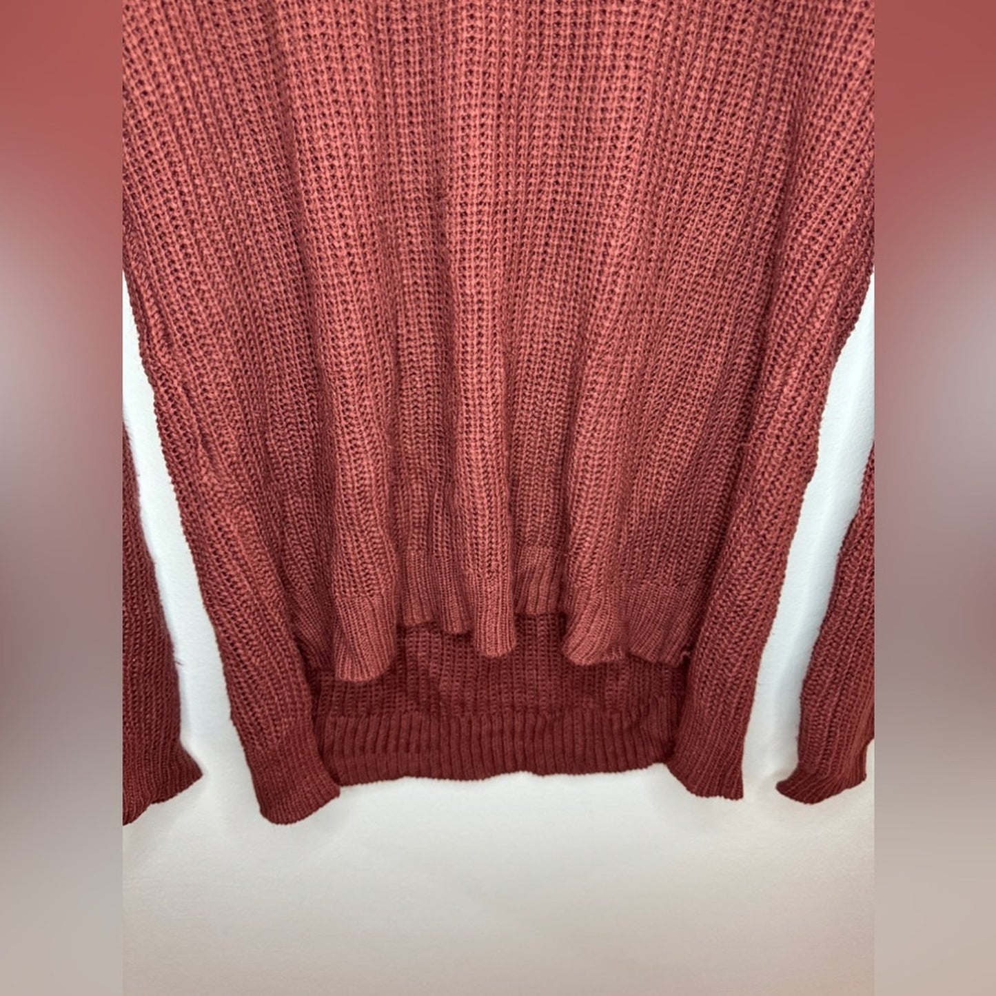 Pre-Owned MD Pink Rose Red Open Front Knitted Sweater