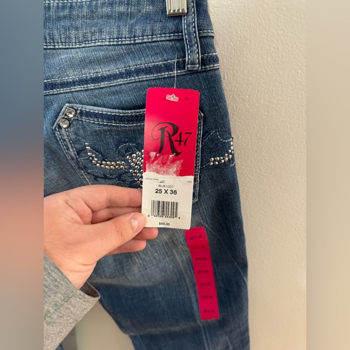 NWT W25xL36 Rock 47 by Wrangler Light Blue Low Rise Embellished Boot Cut Jeans