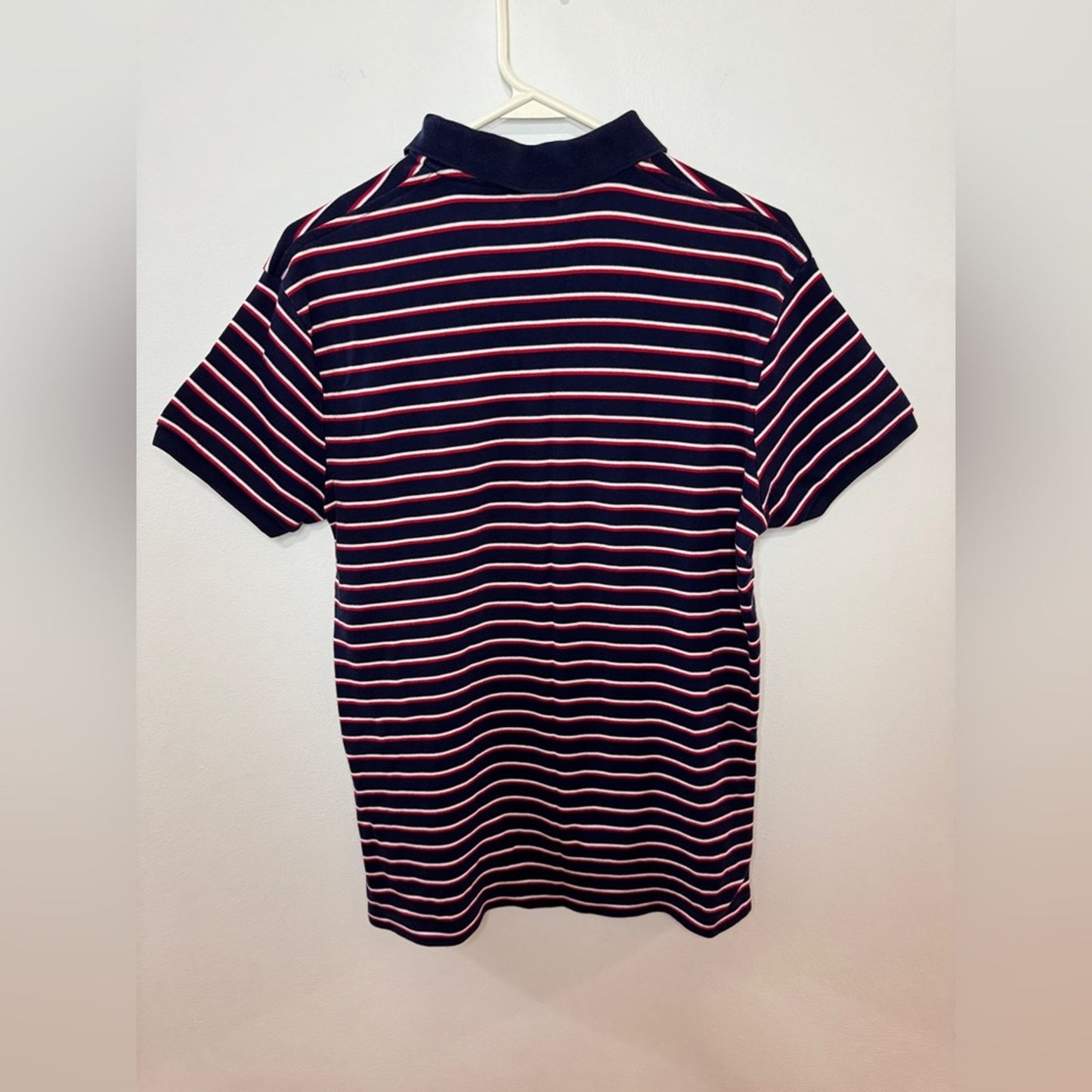 Pre-Owned MD Polo Ralph Lauren Navy Blue Striped Custom Fit Polo Shirt