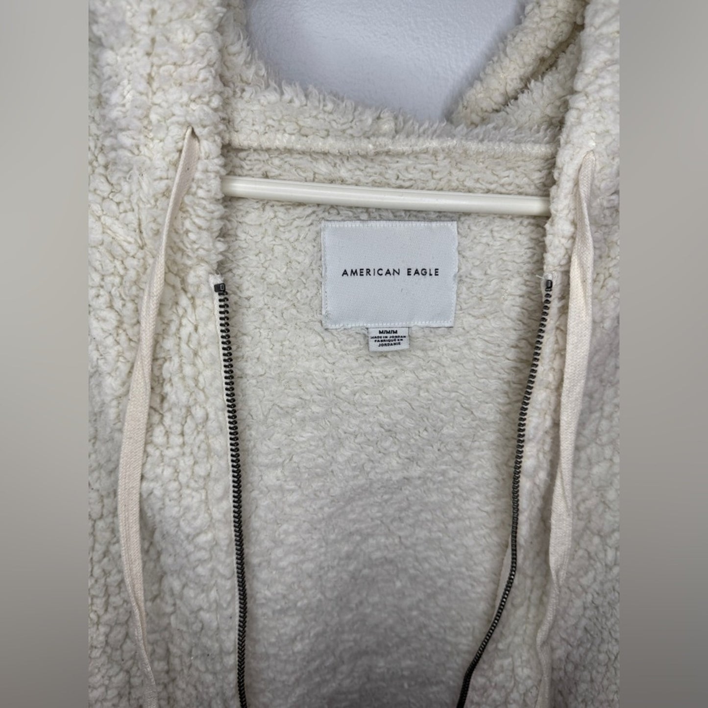 Pre-Owned MD American Eagle White Sherpa Zip-Up Oversized Hoodie
