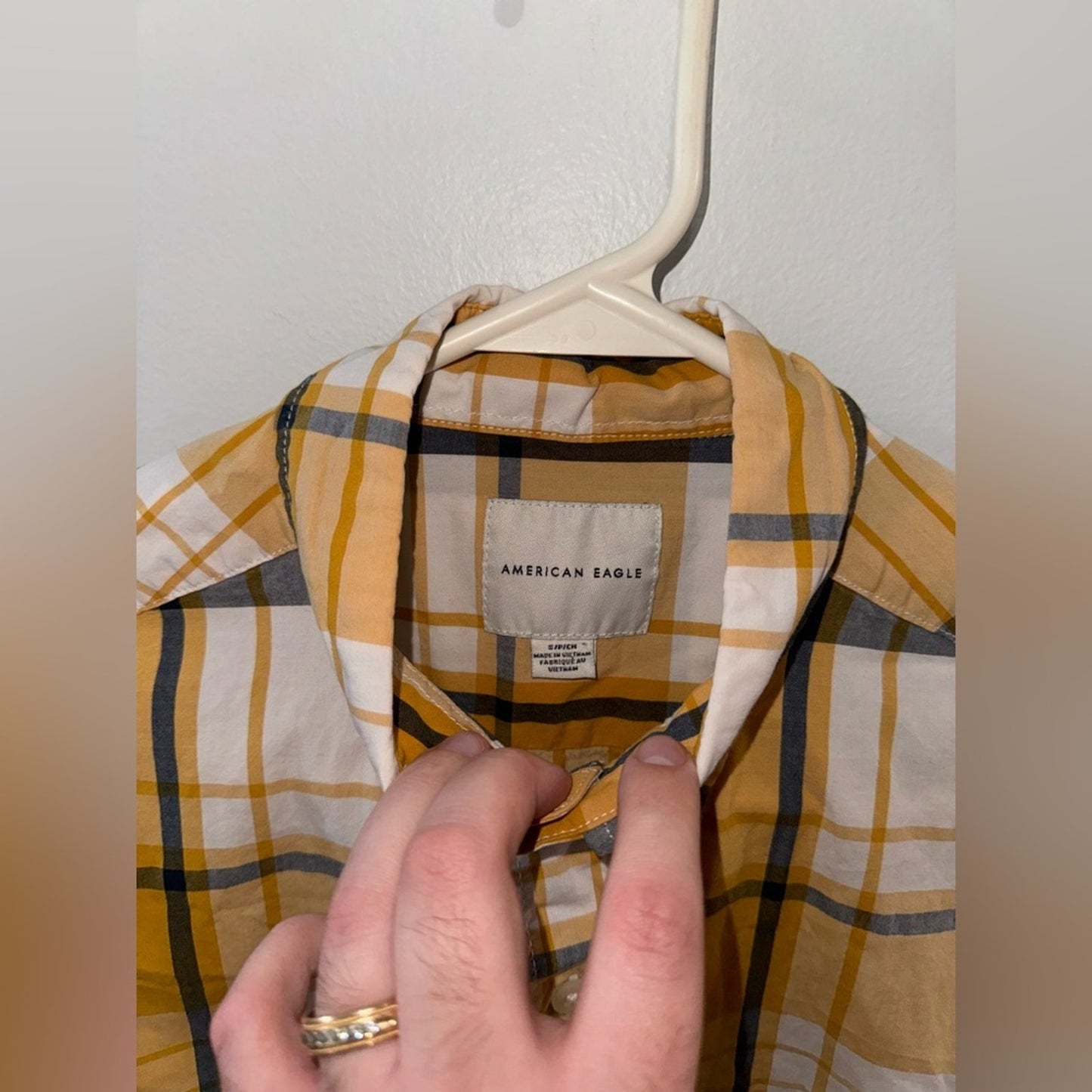 Pre-Owned SM American Eagle Yellow Blue and White Button Up Long Sleeve Shirt