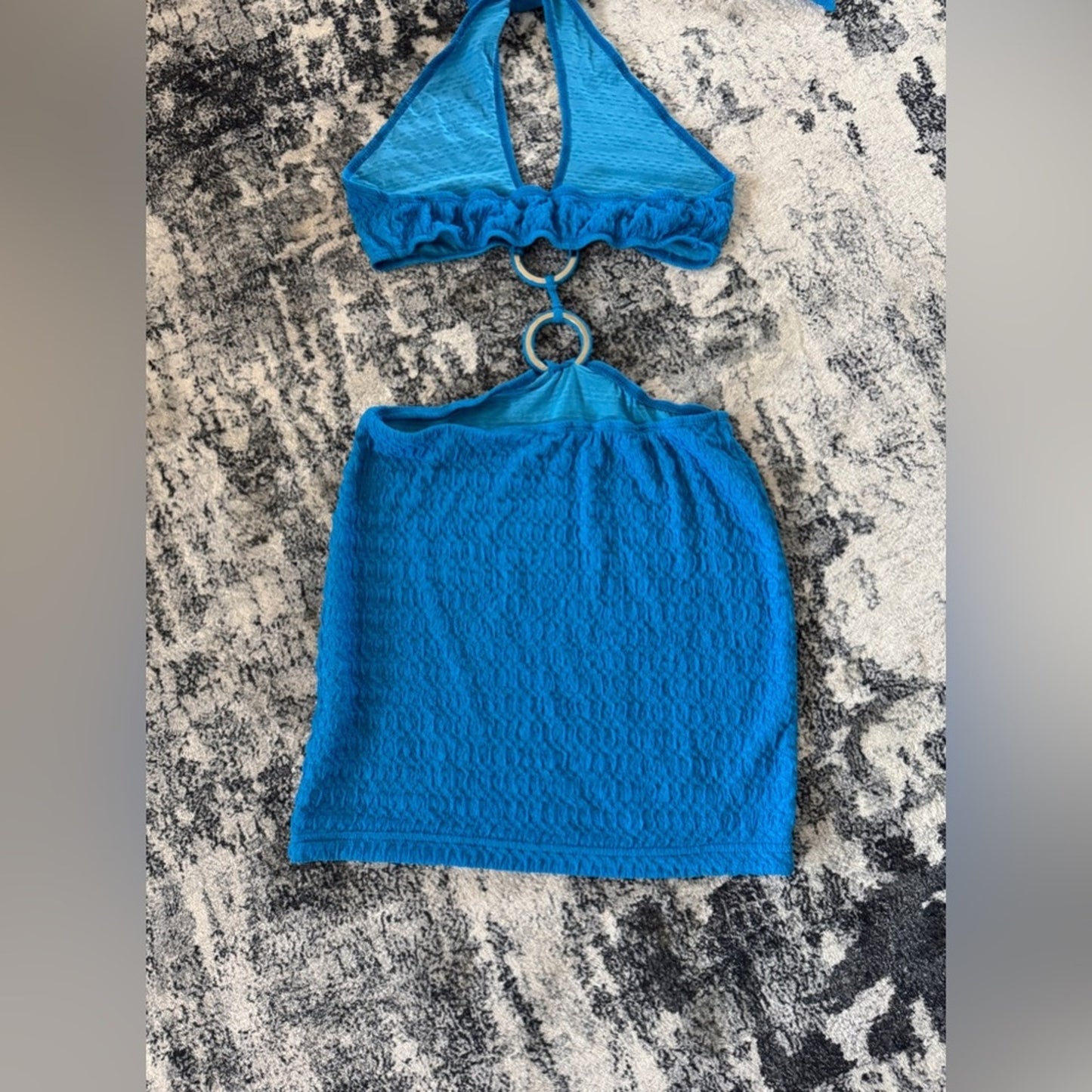 Pre-Owned MD SHEIN Blue Textured Halter Dress