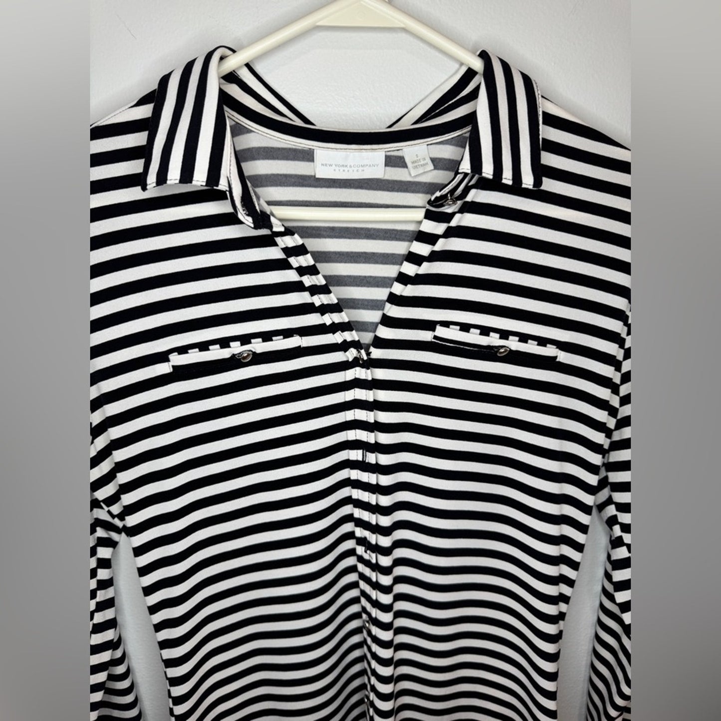 SM New York and Company Black and White Striped Blouse