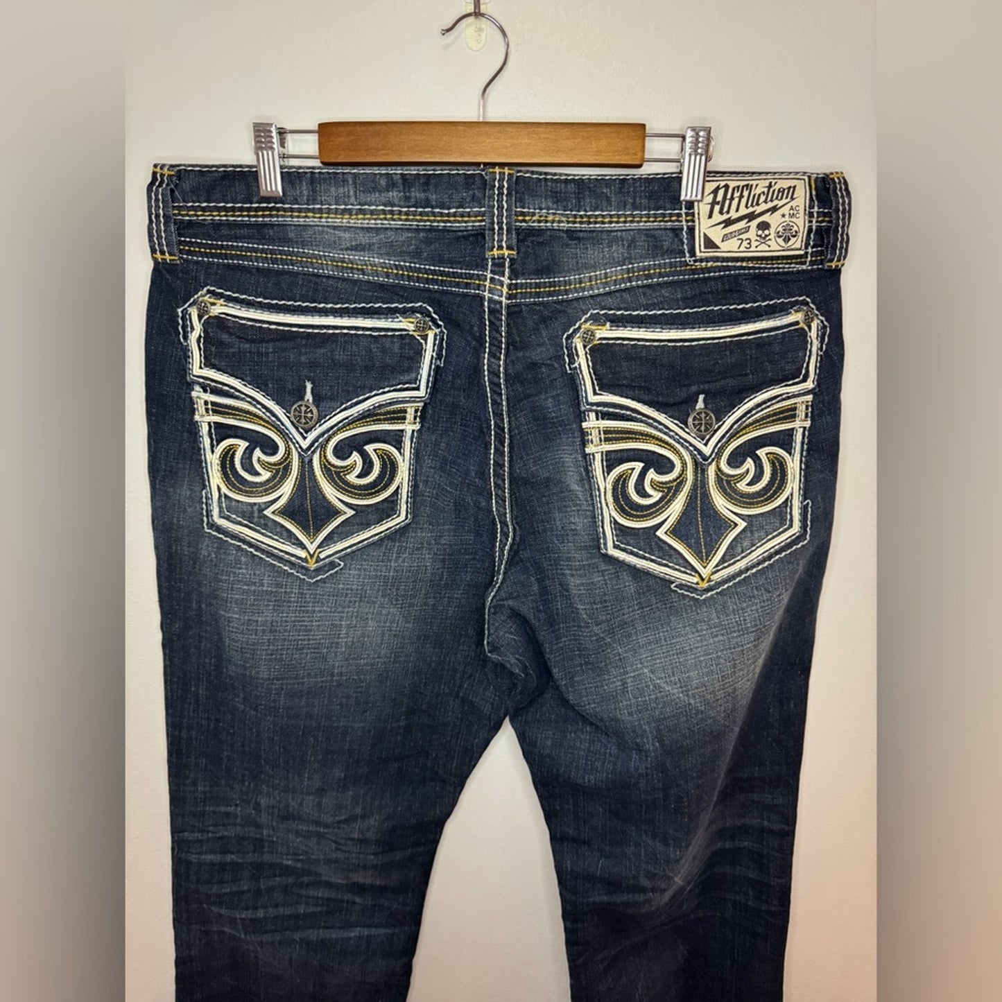 NWT W38xL32 Affliction Dark Blue Bootcut Jeans