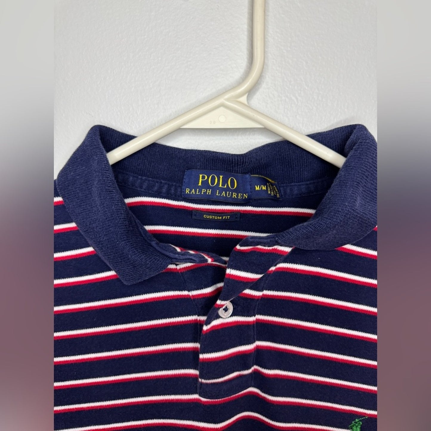 Pre-Owned MD Polo Ralph Lauren Navy Blue Striped Custom Fit Polo Shirt