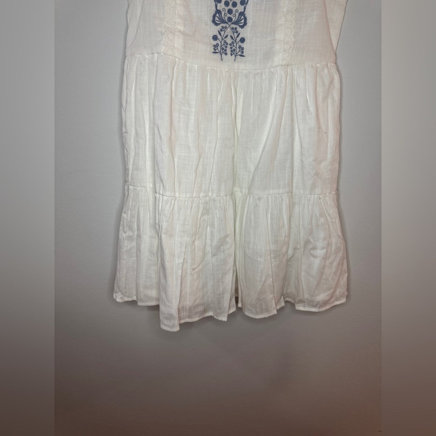 NWT SM Rue21 White with Blue Embroidered Pattern Dress