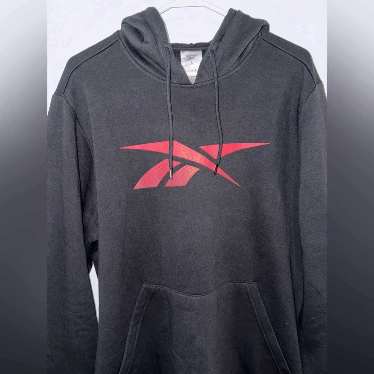 NWT LG Reebok Black with Red Graphic Logo Fleece Pullover Hoodie