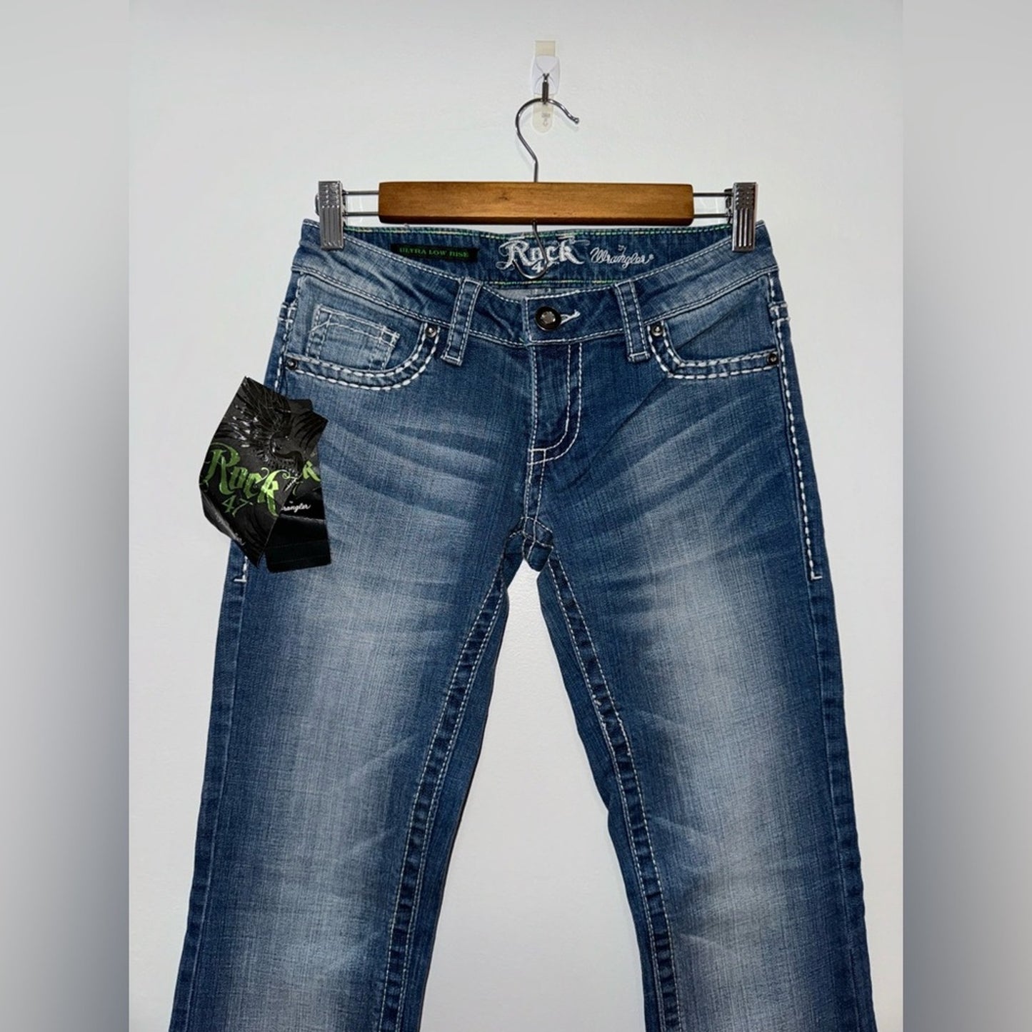 NWT W24xL30 Rock 47 by Wrangler Ultra Low Rise Blue Boot Cut Jeans
