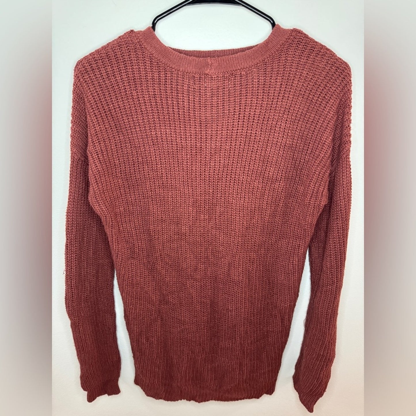 Pre-Owned MD Pink Rose Red Open Front Knitted Sweater