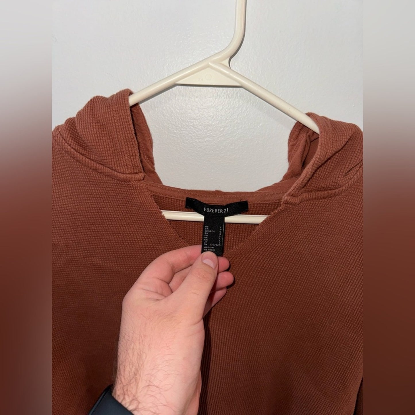 Pre-Owned LG Forever 21 Brown Waffle Knit Cropped Hooded Shirt