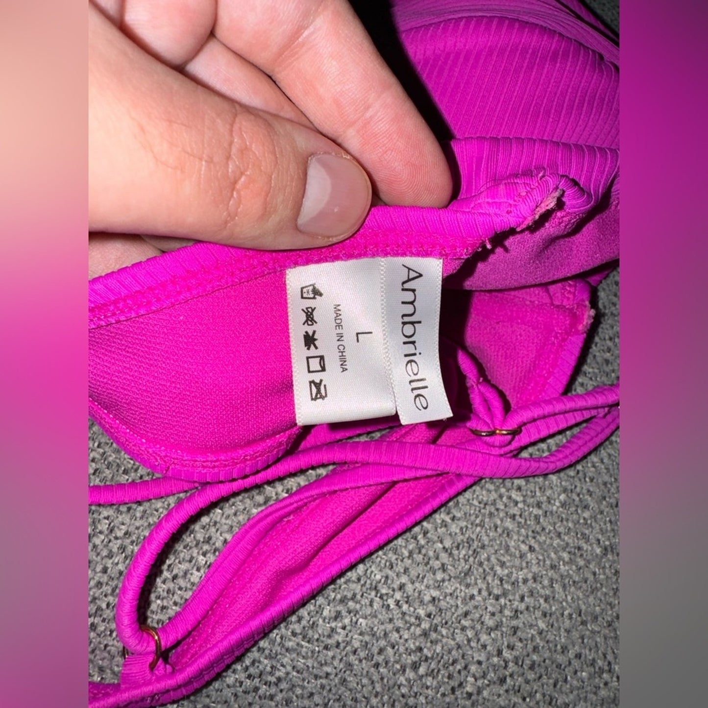 Pre-Owned LG Ambrielle Pink Ribbed Bikini Top