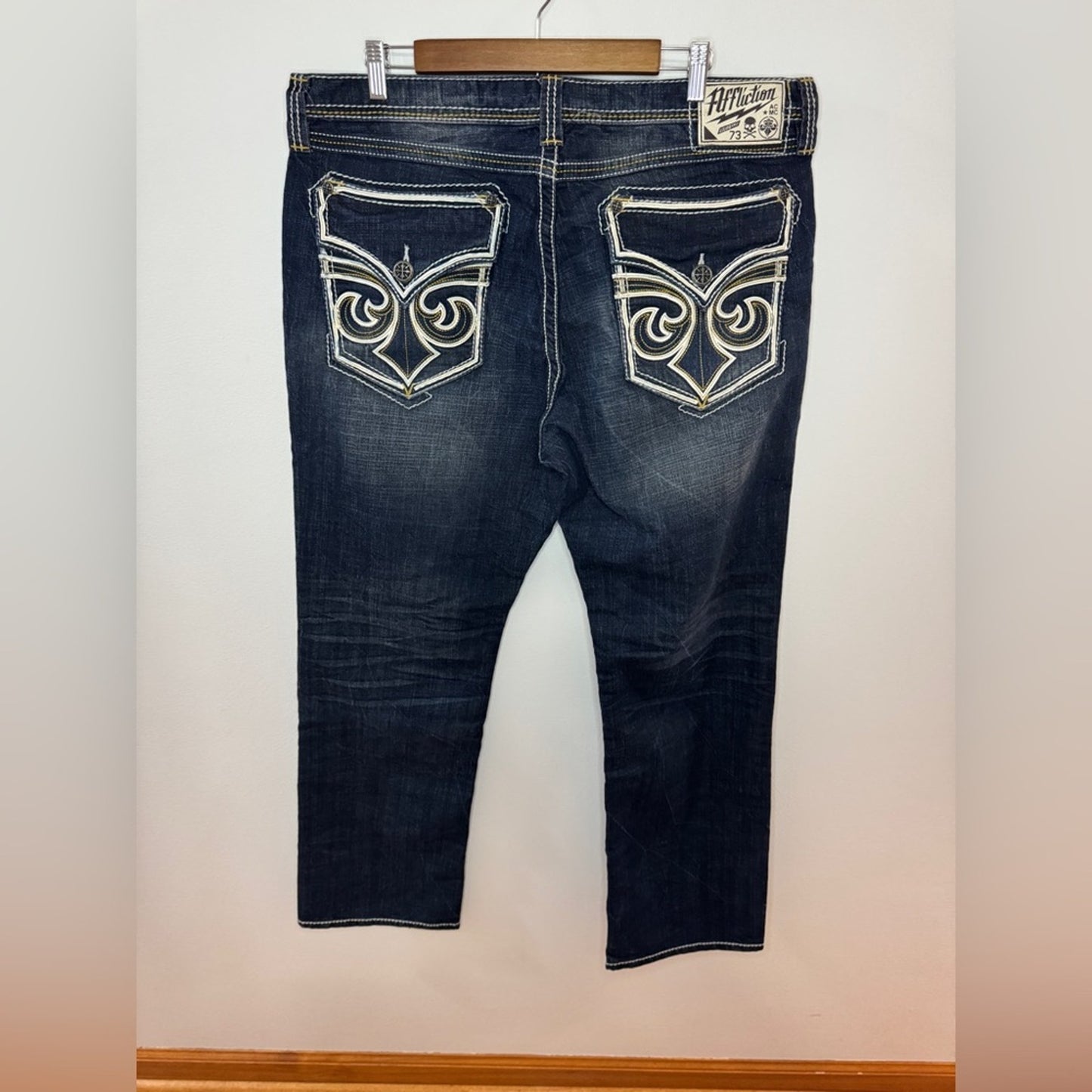 NWT W38xL32 Affliction Dark Blue Bootcut Jeans