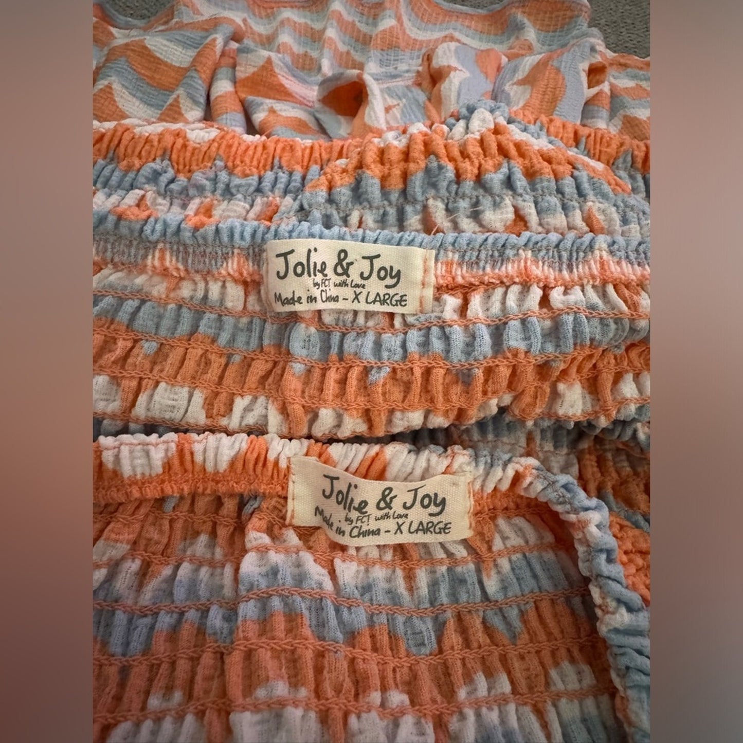 Pre-Owned XL Jolie & Joy Orange, Blue and White Tie Front Tube Top & Skirt