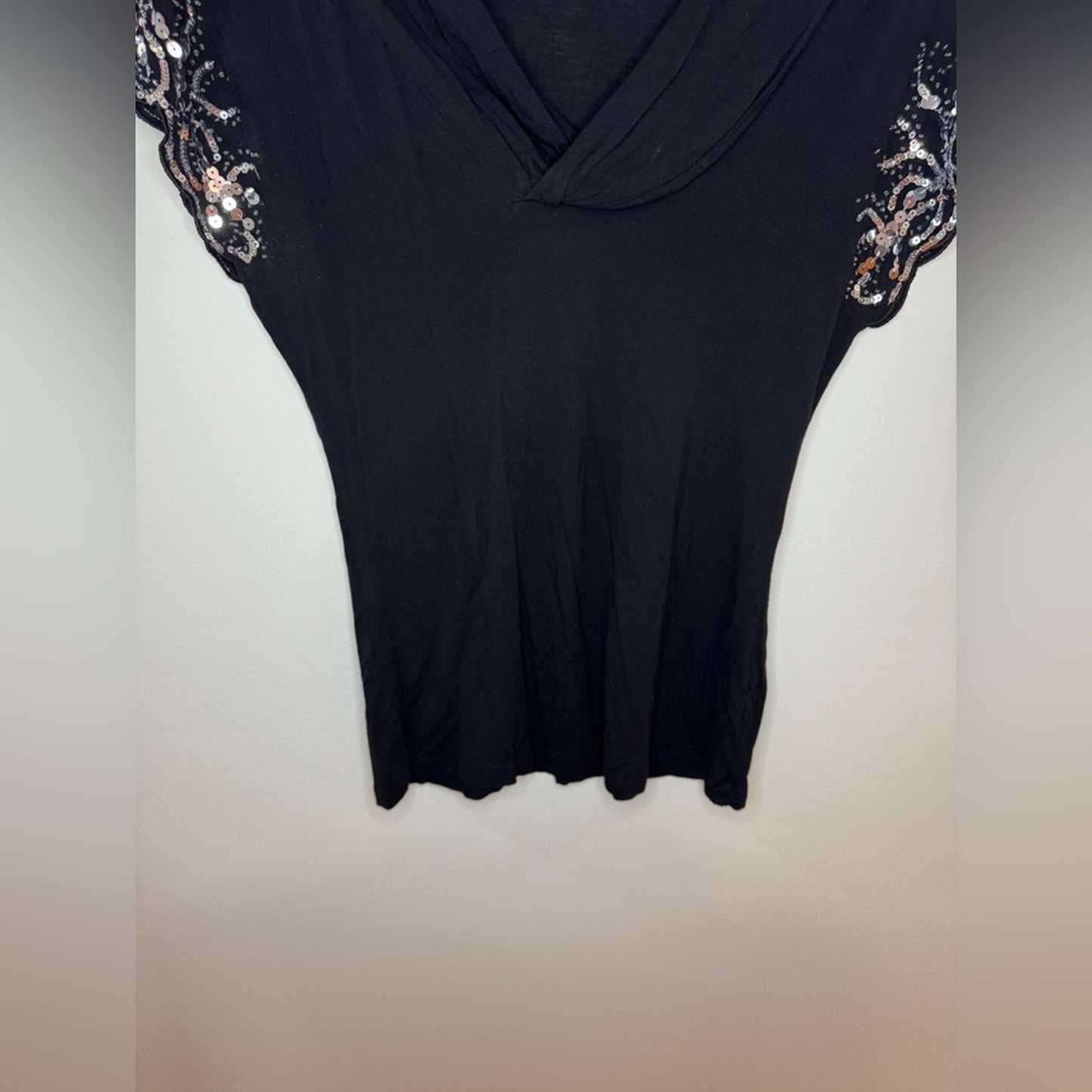 Pre-Owned MD Willi Smith Black Sequin Sleeves Top