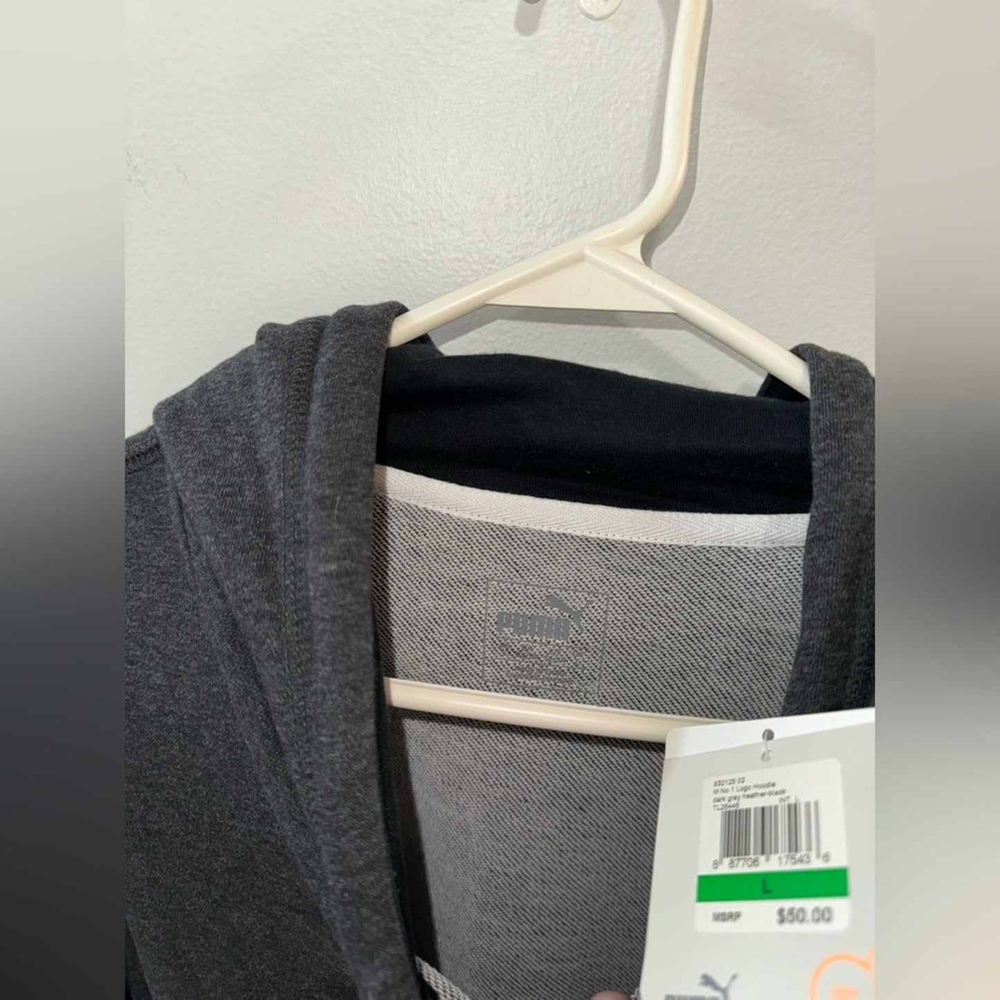 NWT LG Puma Dark Grey Heather and Black Logo Drycell Hoodie
