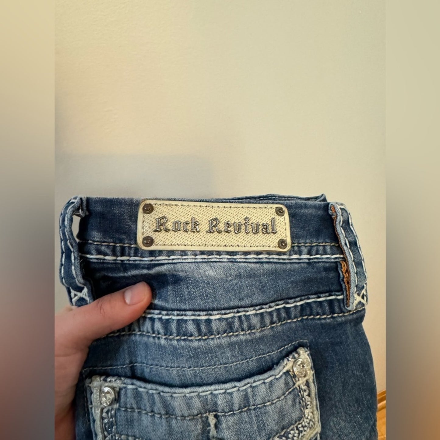 Size 28 Rock Revival Blue Jena Easy Skinny Rhinestone Embellished Jean Shorts