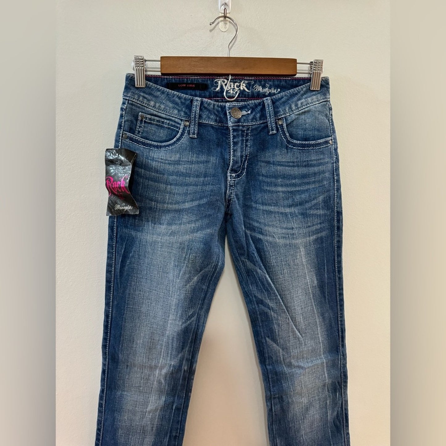 NWT W25xL36 Rock 47 by Wrangler Light Blue Low Rise Embellished Boot Cut Jeans