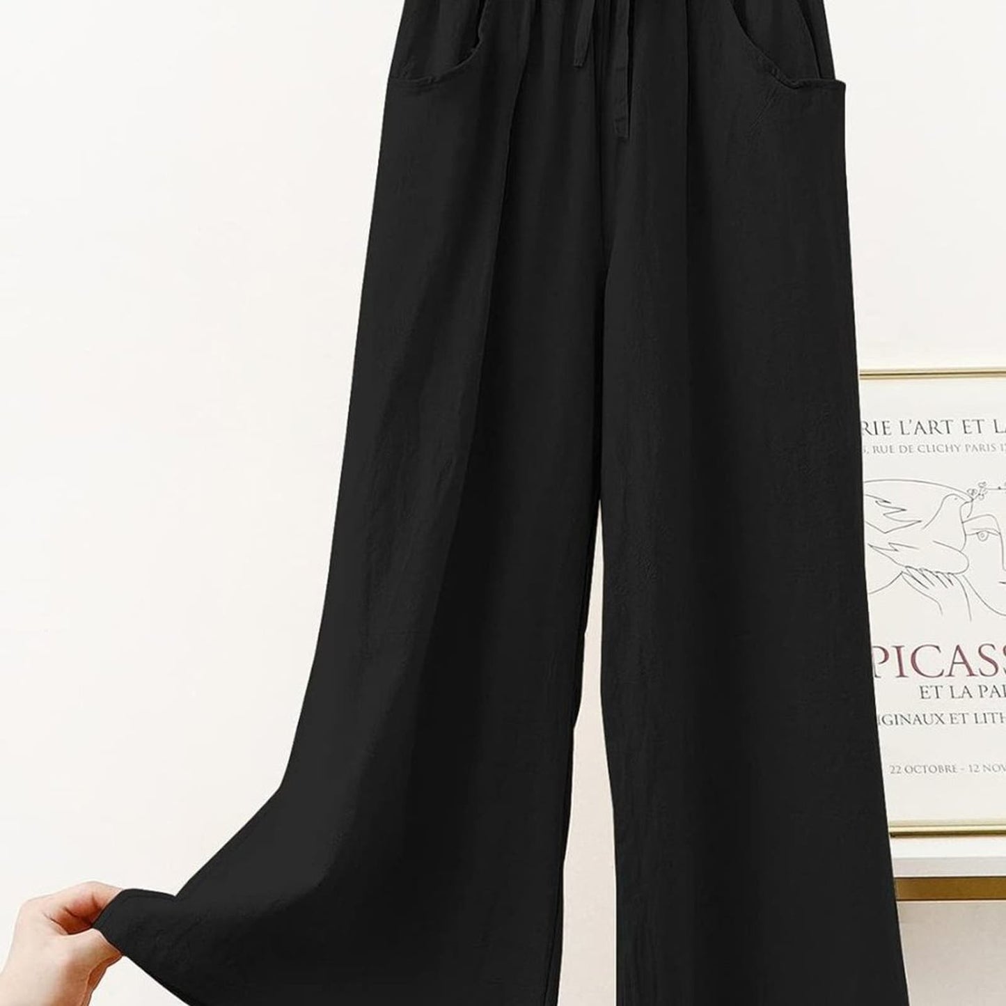 LG Women Wide Leg Linen Pants, High Waisted Summer Casual Cotton Linen Palazzo