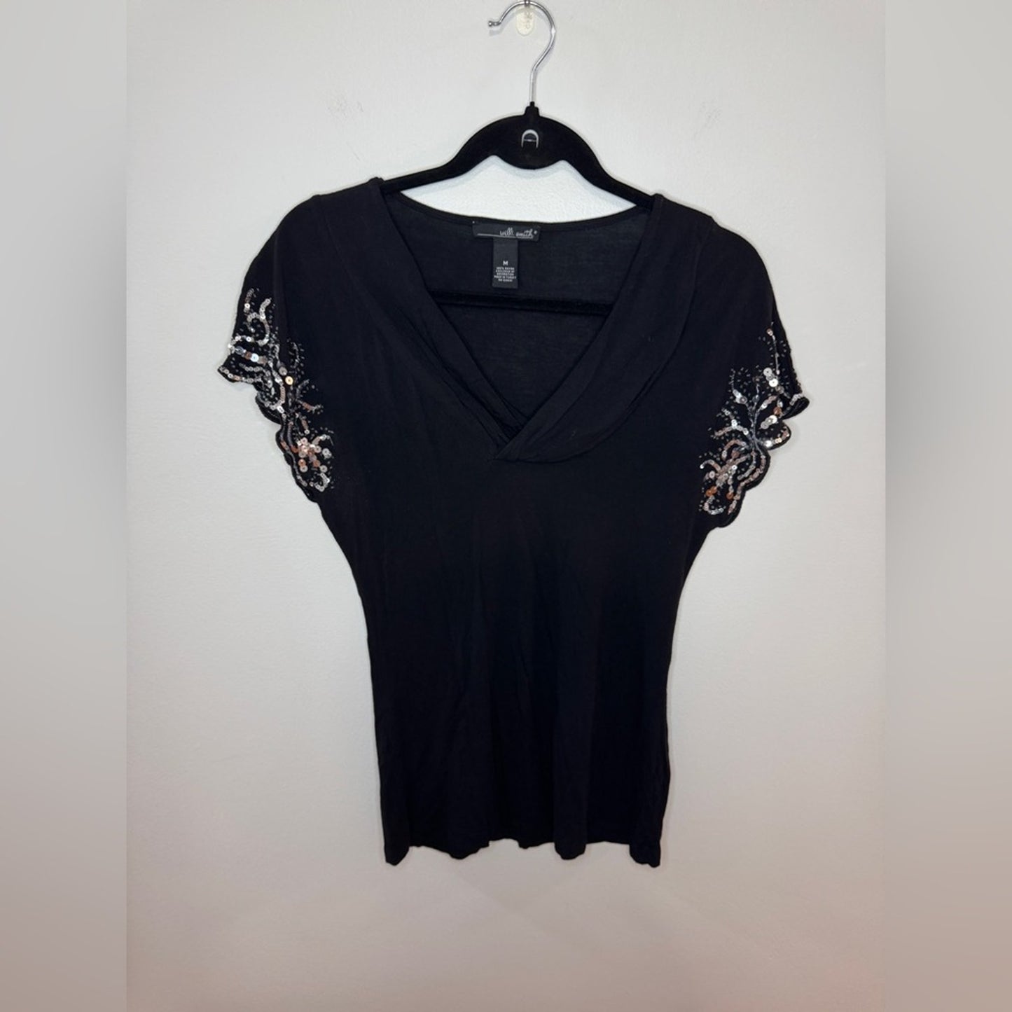 Pre-Owned MD Willi Smith Black Sequin Sleeves Top