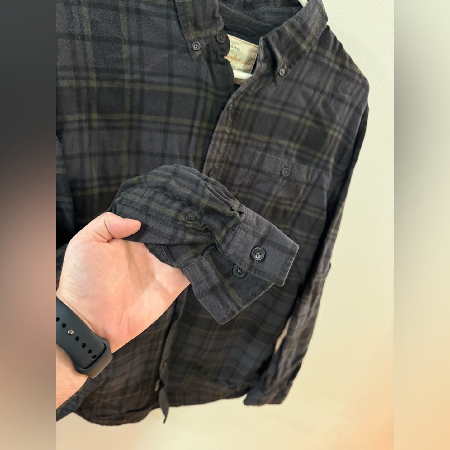 MD Weatherproof Vintage Black, Blue, and Green Plaid Flannel Button-Up Shirt