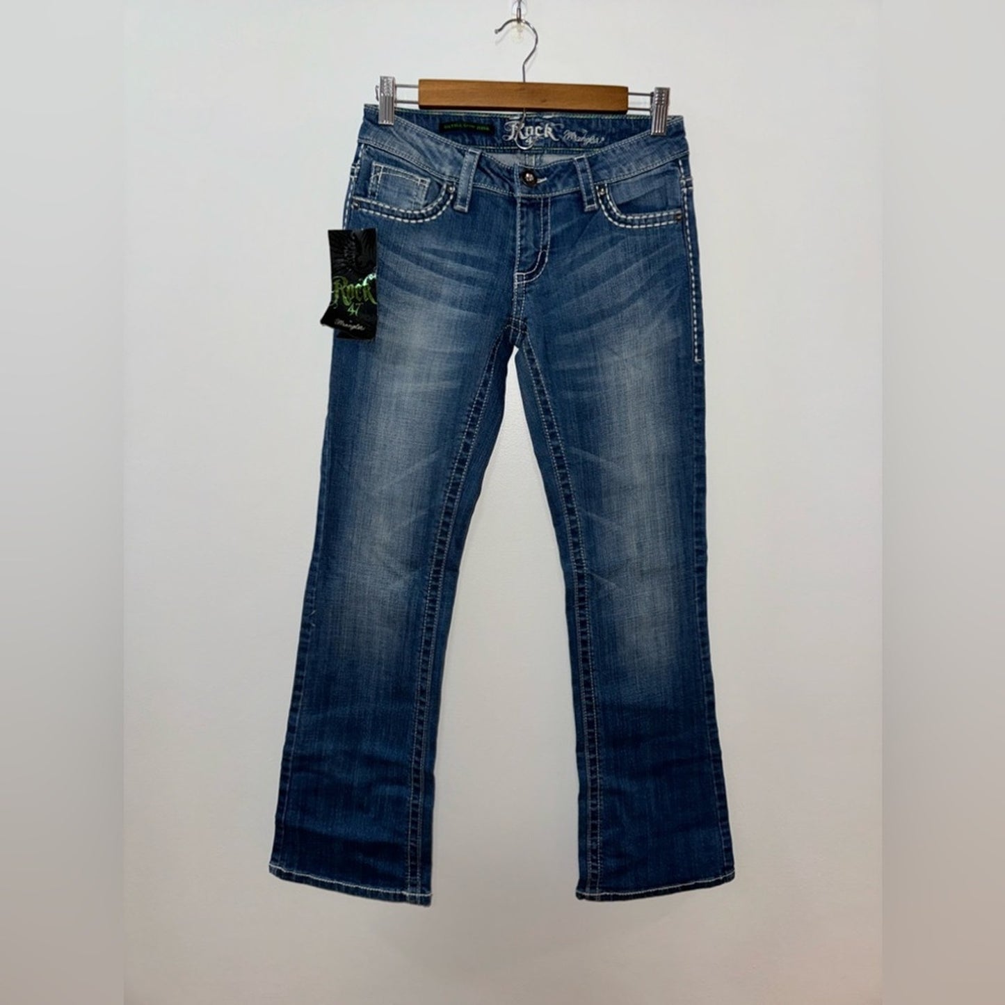 NWT W25xL30 Rock 47 by Wrangler Ultra Low Rise Rhinestone Embellished Jeans