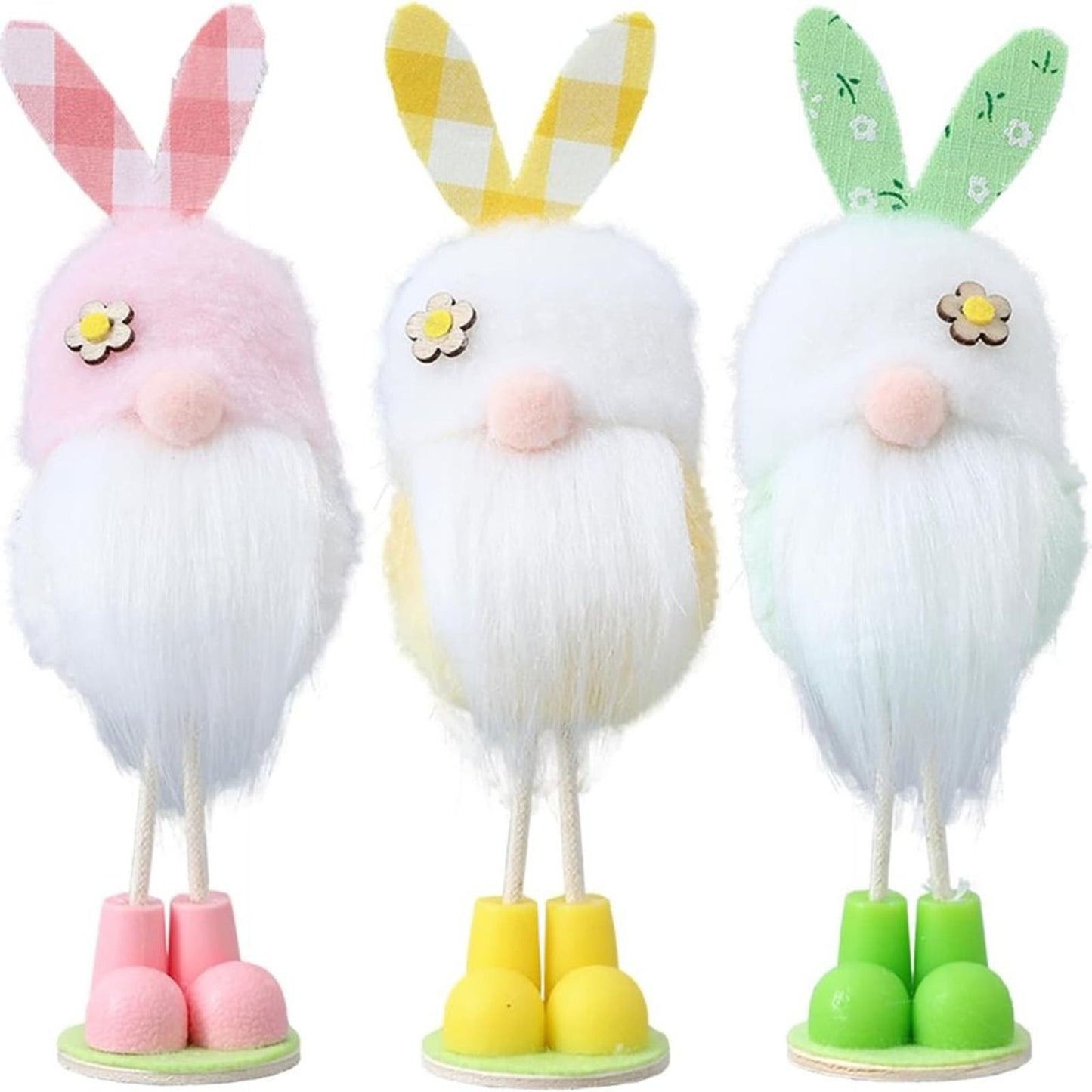 Easter Decorations Standing Gnomes with Bunny Ears Ornaments 3Pcs Colorful Plush