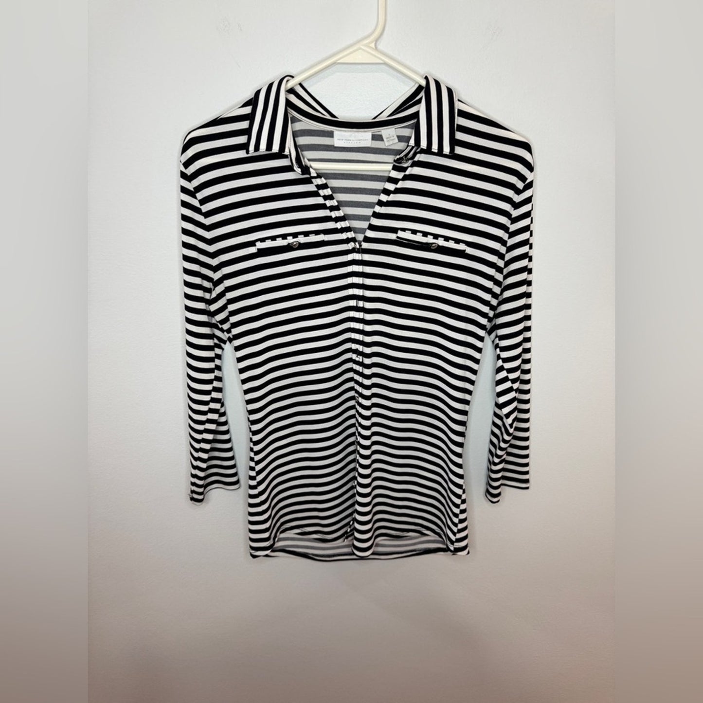 SM New York and Company Black and White Striped Blouse