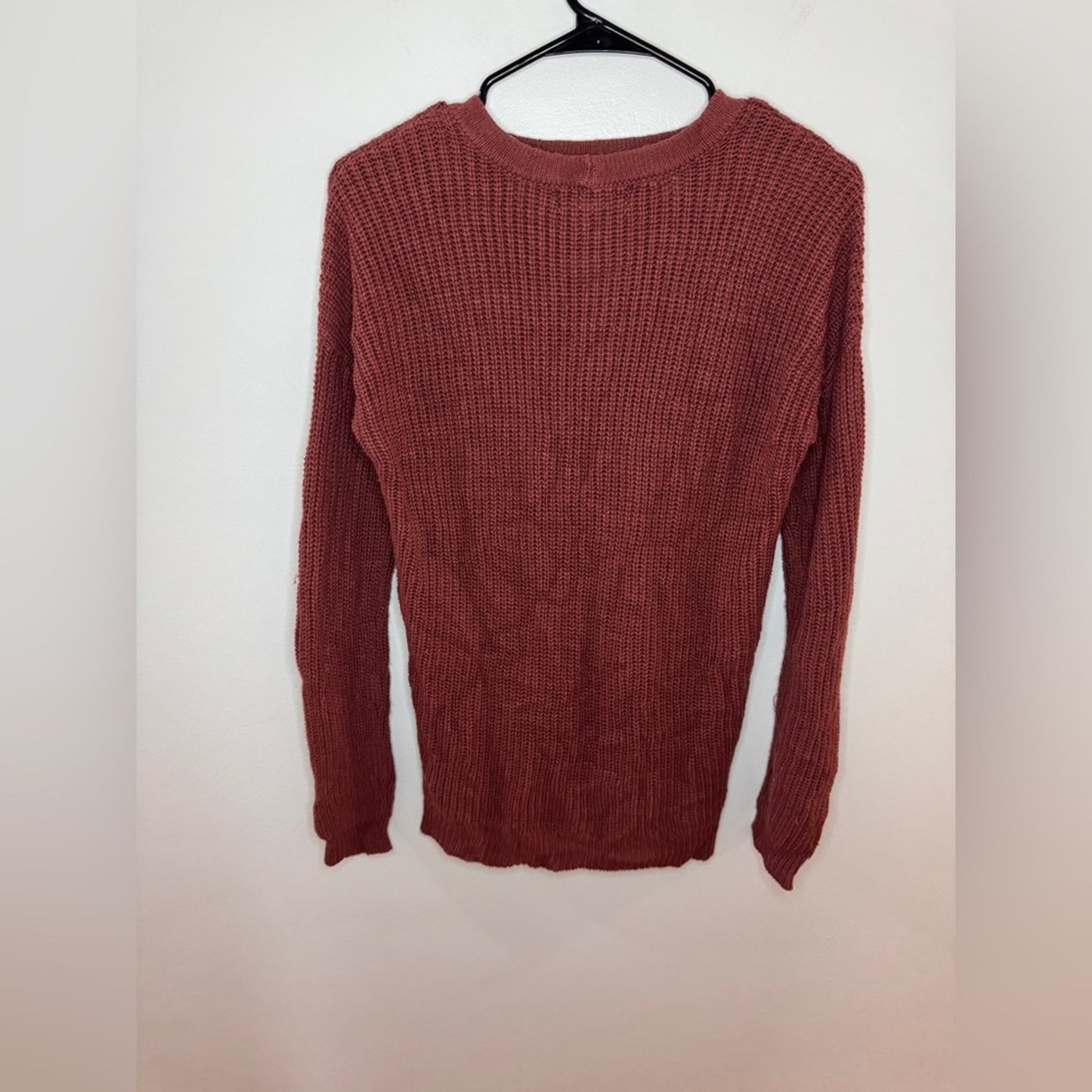 Pre-Owned MD Pink Rose Red Open Front Knitted Sweater