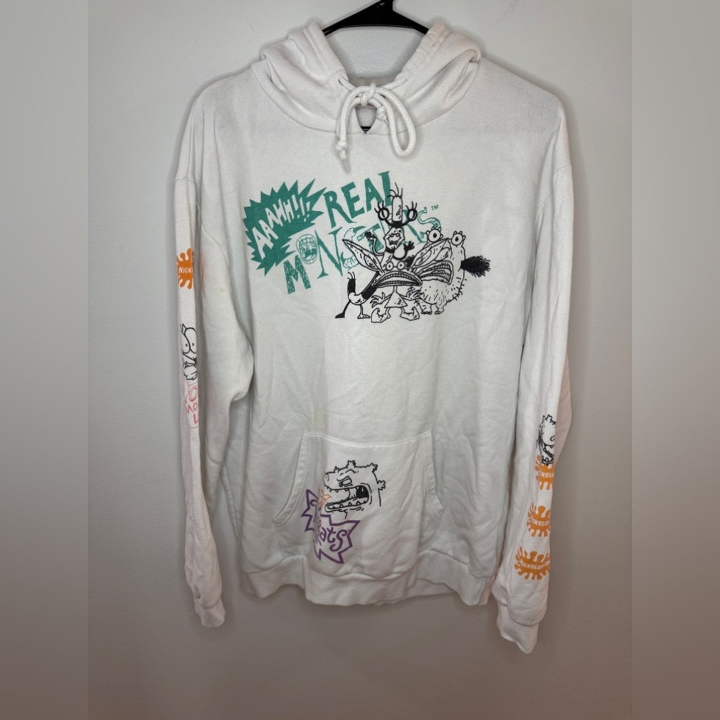 Pre-Owned Unisex LG Nickelodeon White Real Monsters and Rugrats Graphic Hoodie