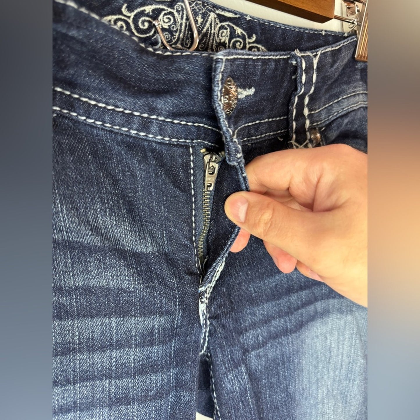 Pre-Owned 7/8 Regular Maurices Premium Denim Dark Wash Embellished Bootcut Jeans