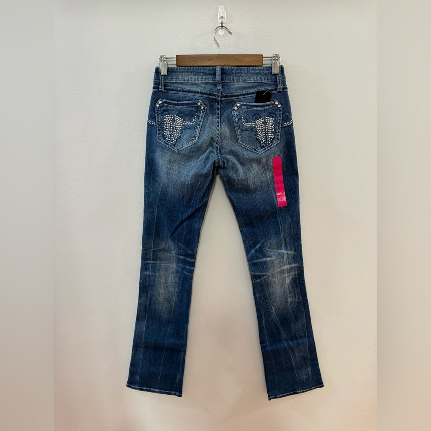 NWT W25xL36 Rock 47 by Wrangler Light Blue Low Rise Embellished Boot Cut Jeans