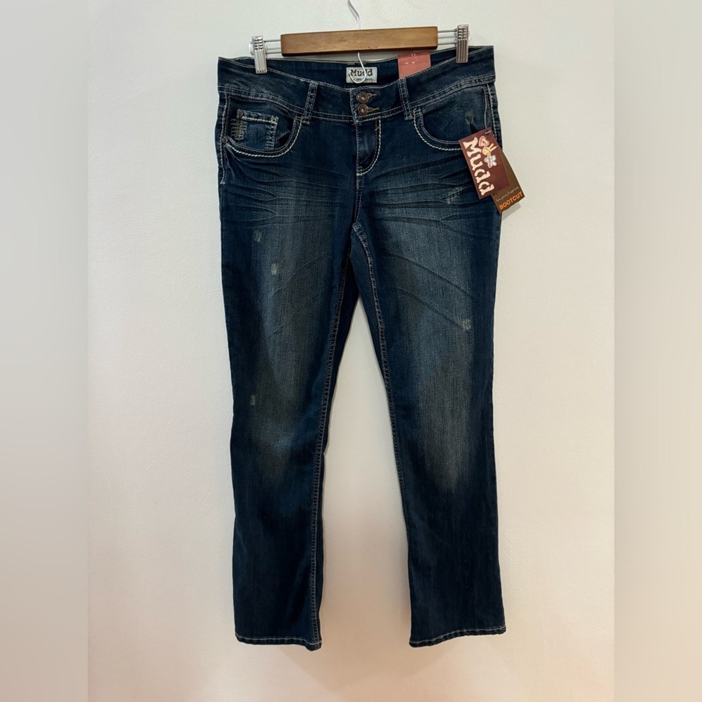 NWT Size 11 Mudd Dark Blue Distressed Boot Cut Jeans