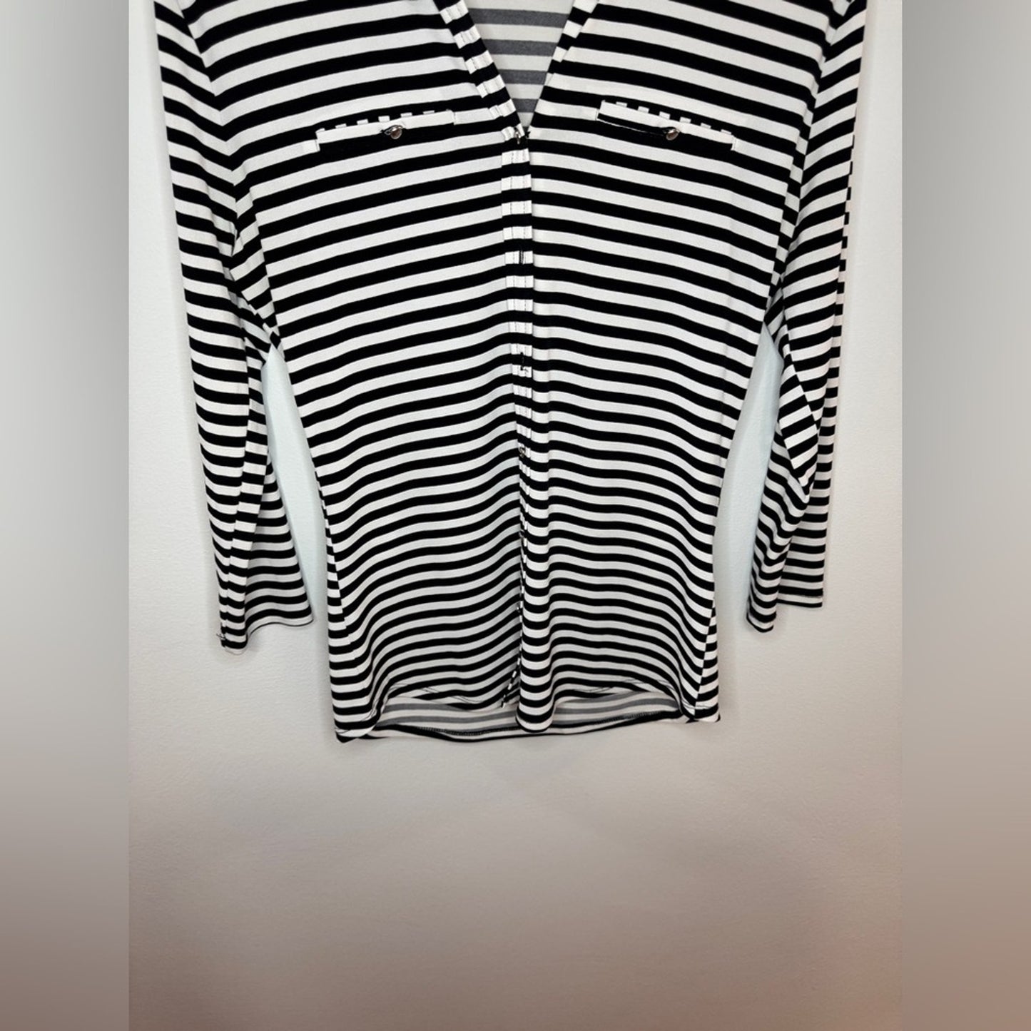 SM New York and Company Black and White Striped Blouse