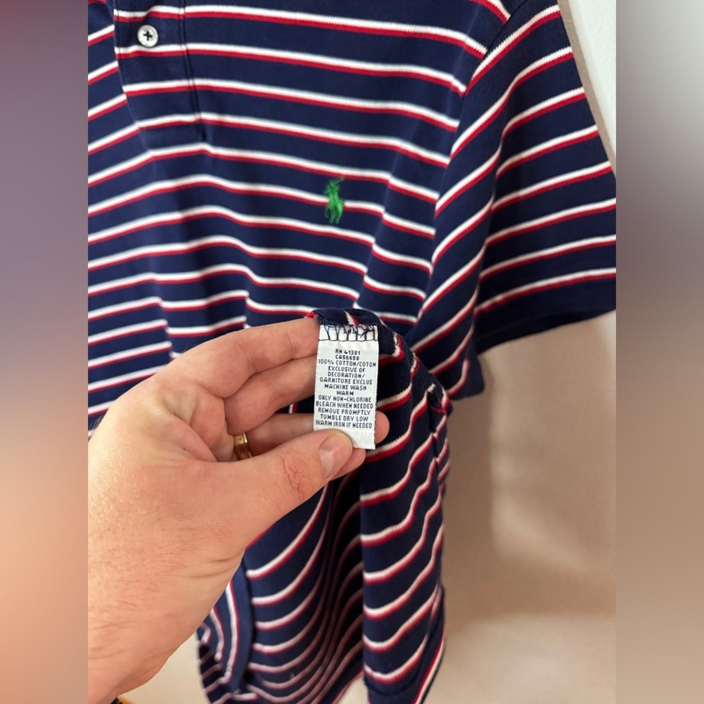 Pre-Owned MD Polo Ralph Lauren Navy Blue Striped Custom Fit Polo Shirt